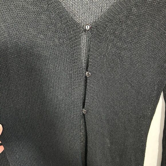 VTG 90s Y2K Sheer Knit Cardigan M Black 3 Button Open Goth Duster Grunge Crochet - Picture 5 of 6